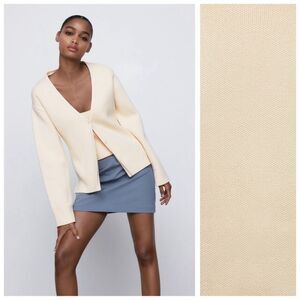 Zara Pale Yellow Ribbed Knit Jacket/Cardigan. Size M